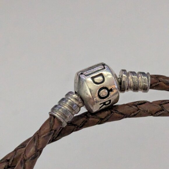 PANDORA Brown Leather Choker Rope Chain Double Wrap Bracelet - Picture 3 of 6